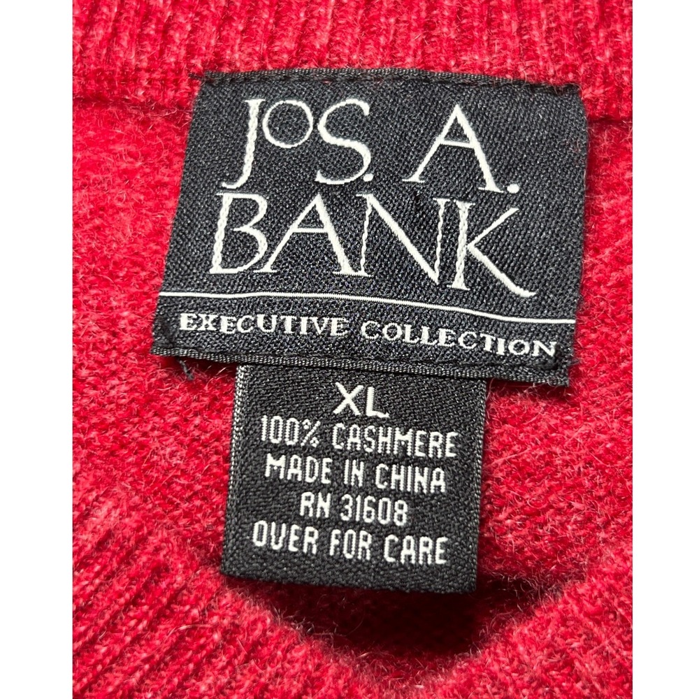 V-Neck Sweater 100% Cashmere Mens XL Red Executive Collection Jos. A. Bank